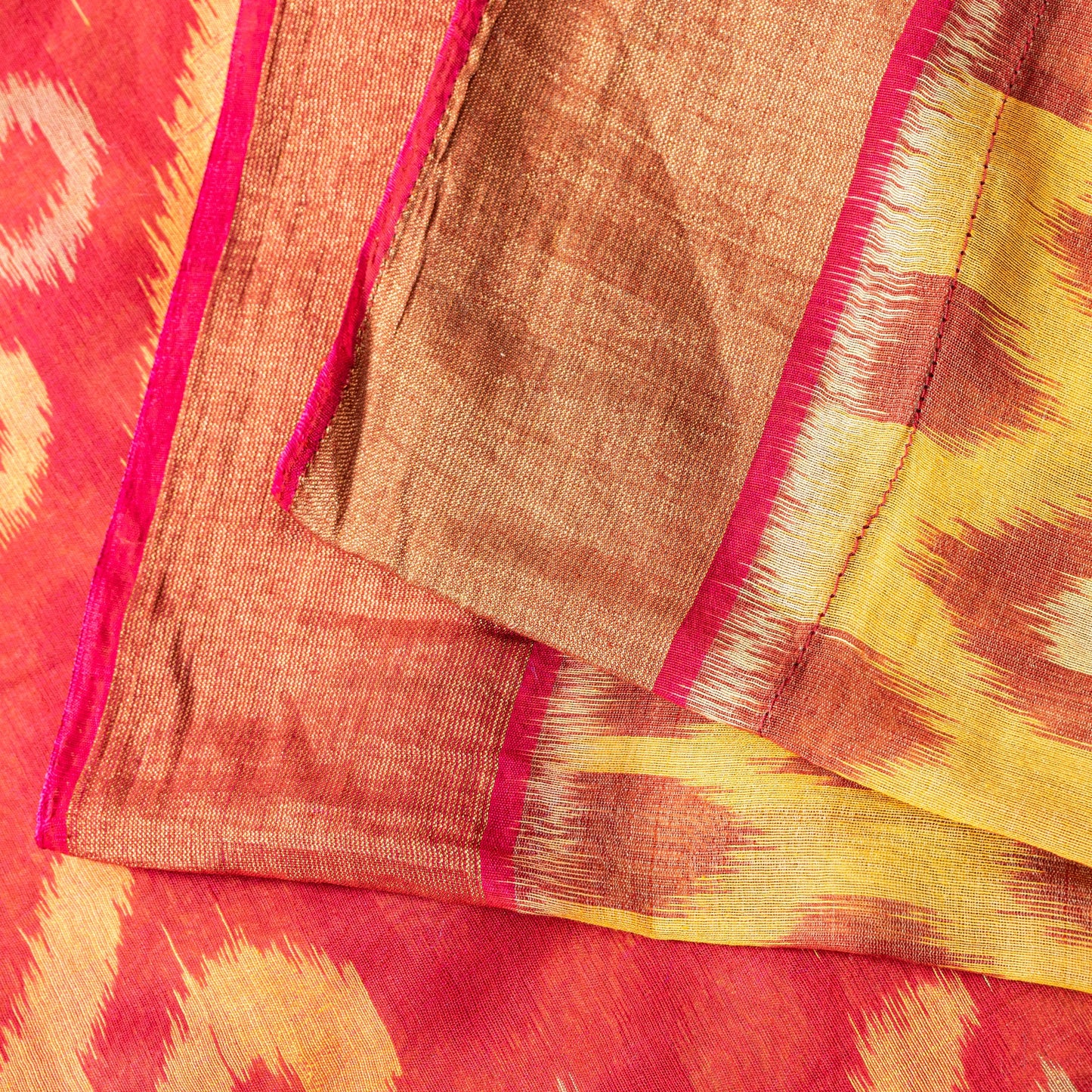 Sanskriti Vintage Yellow Cotton Silk Sarees Ikat Hand Woven Sambhalpuri 5.5 YD