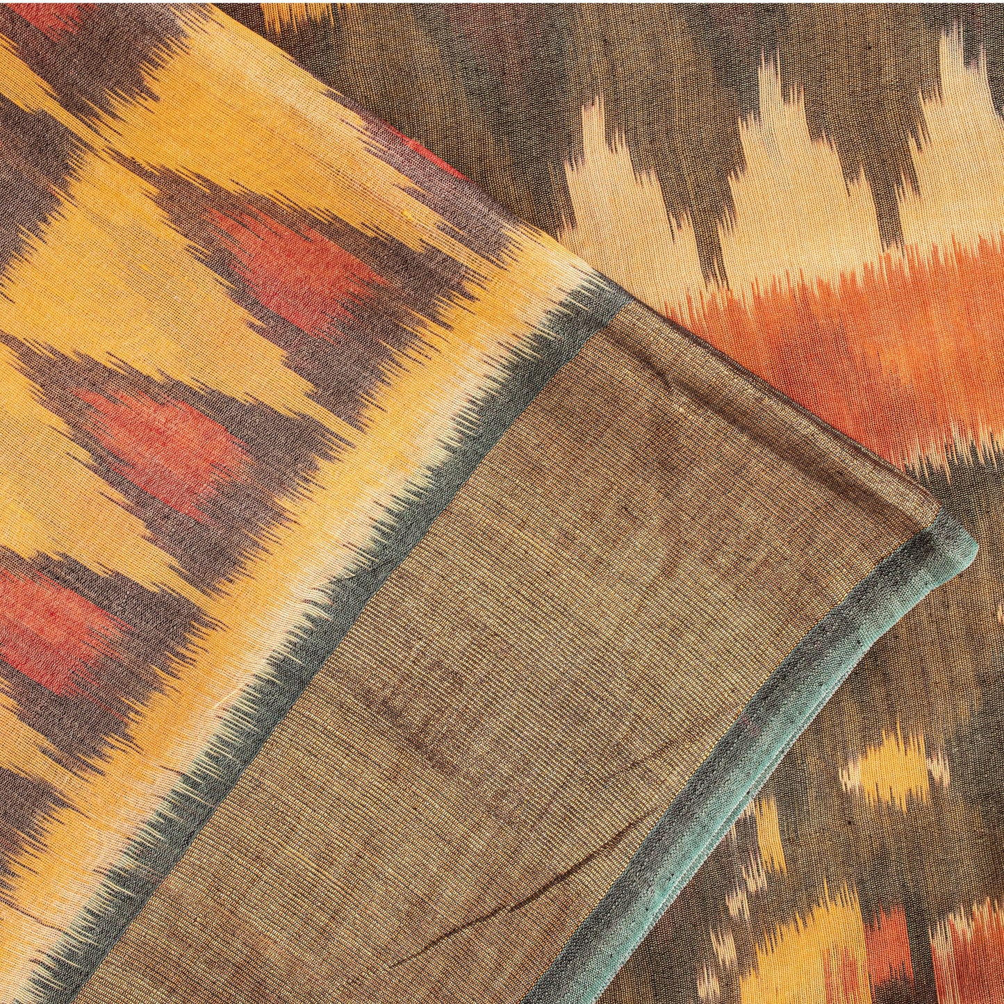 Sanskriti Vintage Yellow Cotton Silk Sarees Ikat Hand Woven Sambhalpuri 5.5 Yd