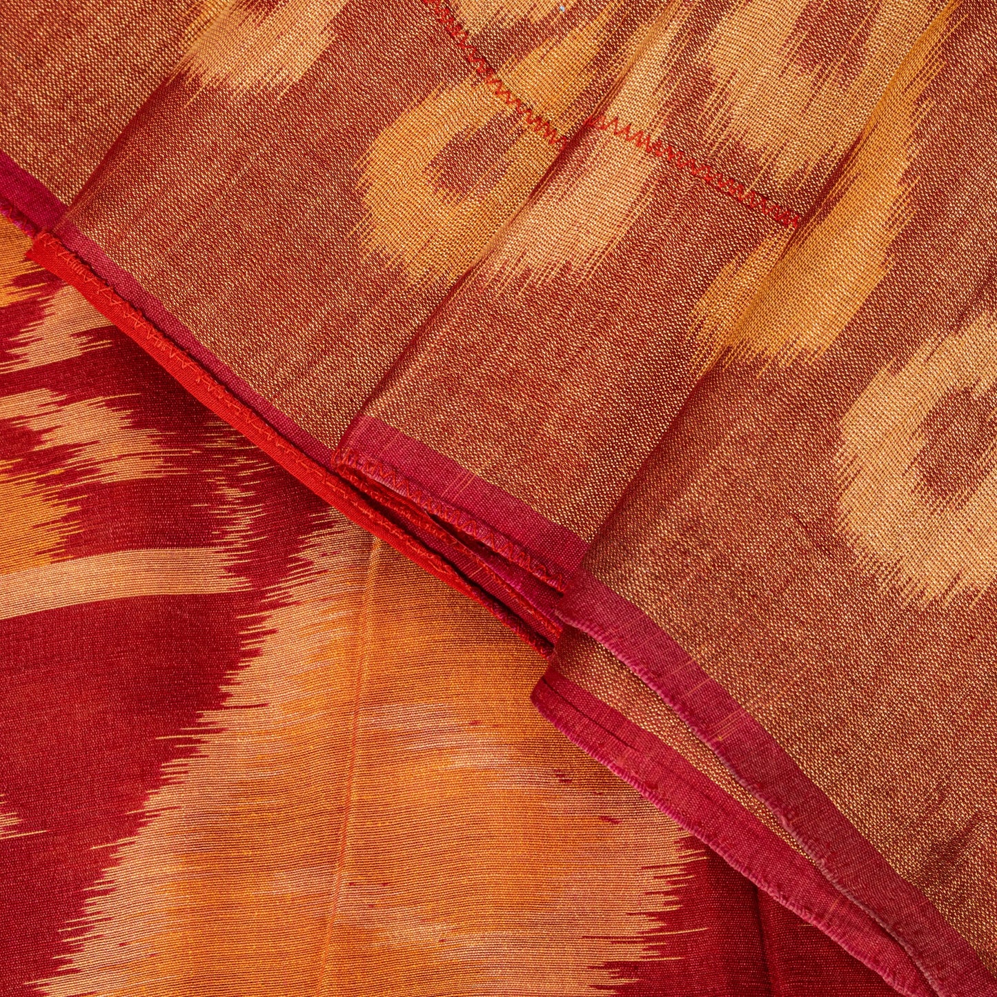 Sanskriti Vintage Red Cotton Silk Saree Ikat Hand-Woven Sambhalpuri 5.5Yd Sari