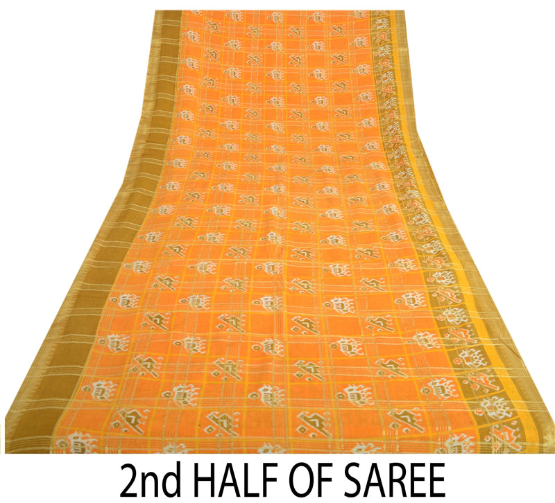 Sanskriti Vintage Orange Pure Cotton Saree Patan PatoIa Ikat Printed Woven 5+Yd