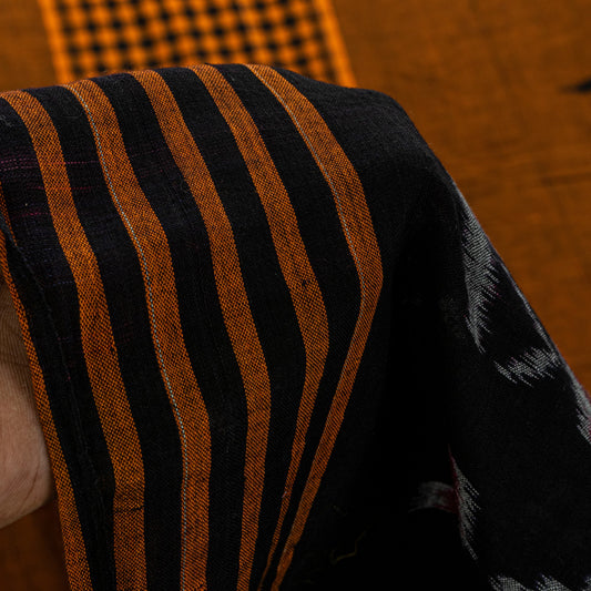 Sanskriti Vintage Mustard Pure Cotton Saree Sambhalpuri Ikat Handwoven 5.5Y Sari