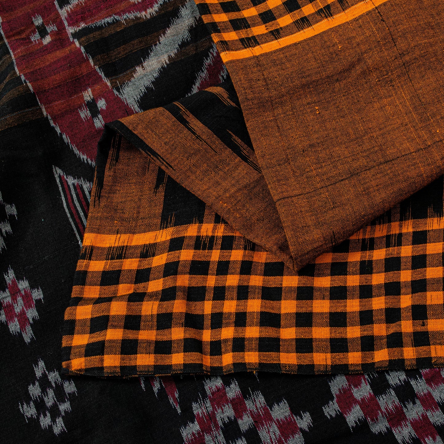 Sanskriti Vintage Mustard Pure Cotton Saree Sambhalpuri Ikat Handwoven 5.5Y Sari