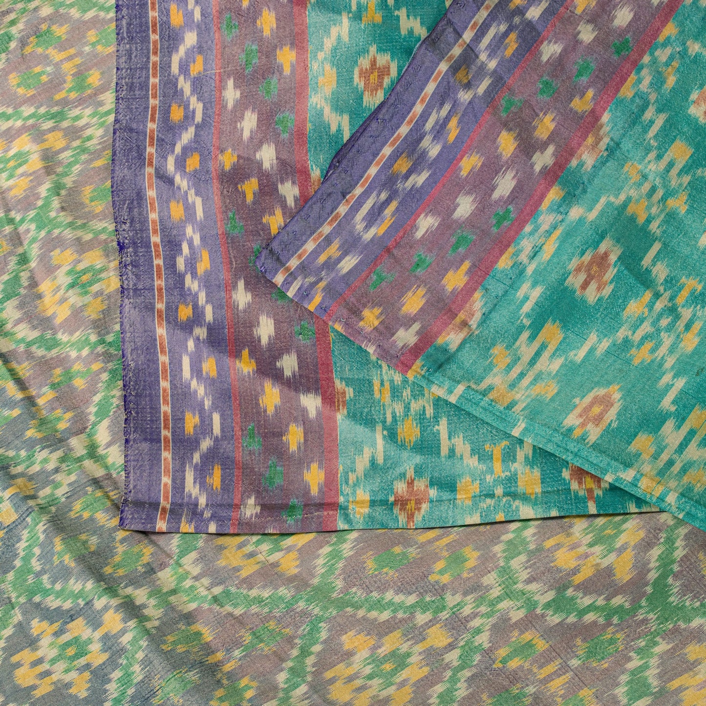 Sanskriti Vintage Soft Green Pure Silk Saree Ikat Hand Woven Patan Patola 5.5Yd