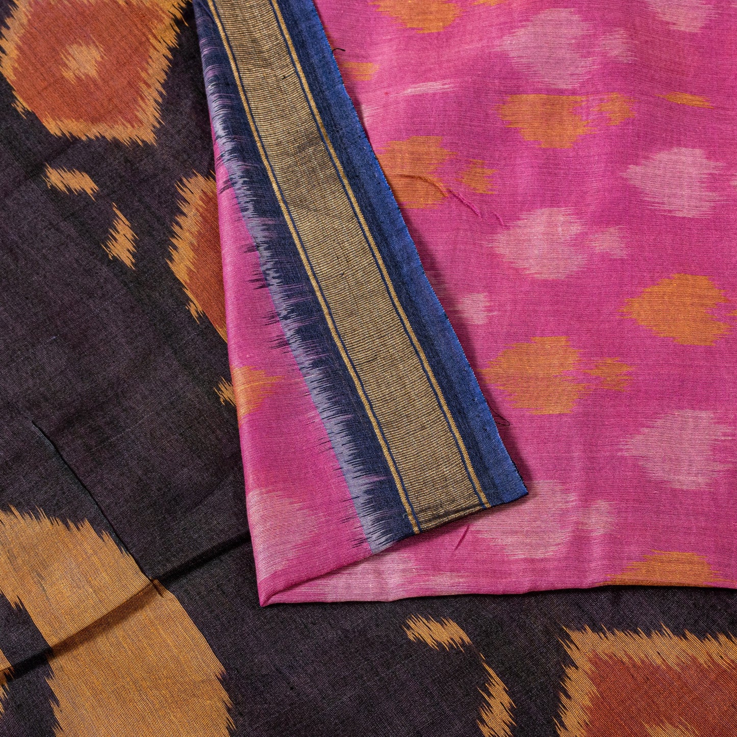 Sanskriti Vintage Pink Cotton Silk Saree Ikat Hand Woven Sambhalpuri 5.5Yd Sari