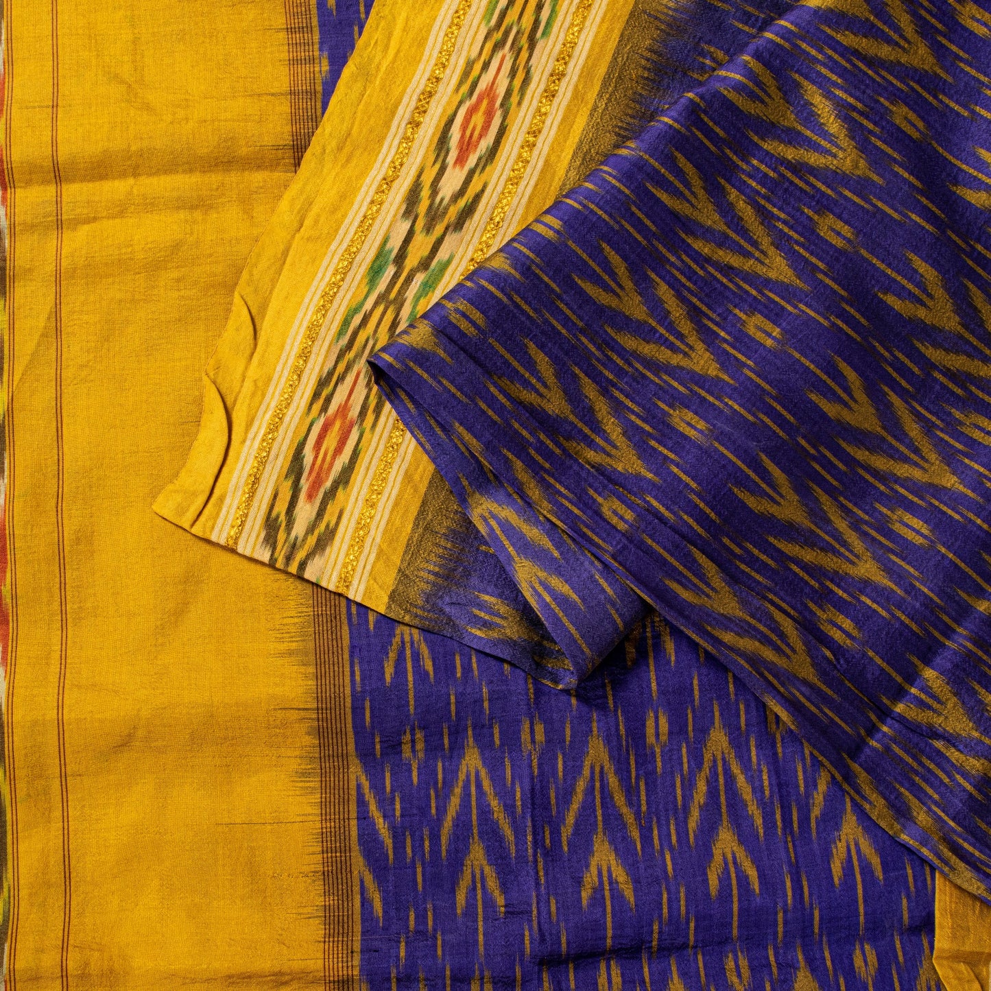 Sanskriti Vintage Purple Soft Pure Silk Saree Ikat Hand Woven Pochampally 5+Yd