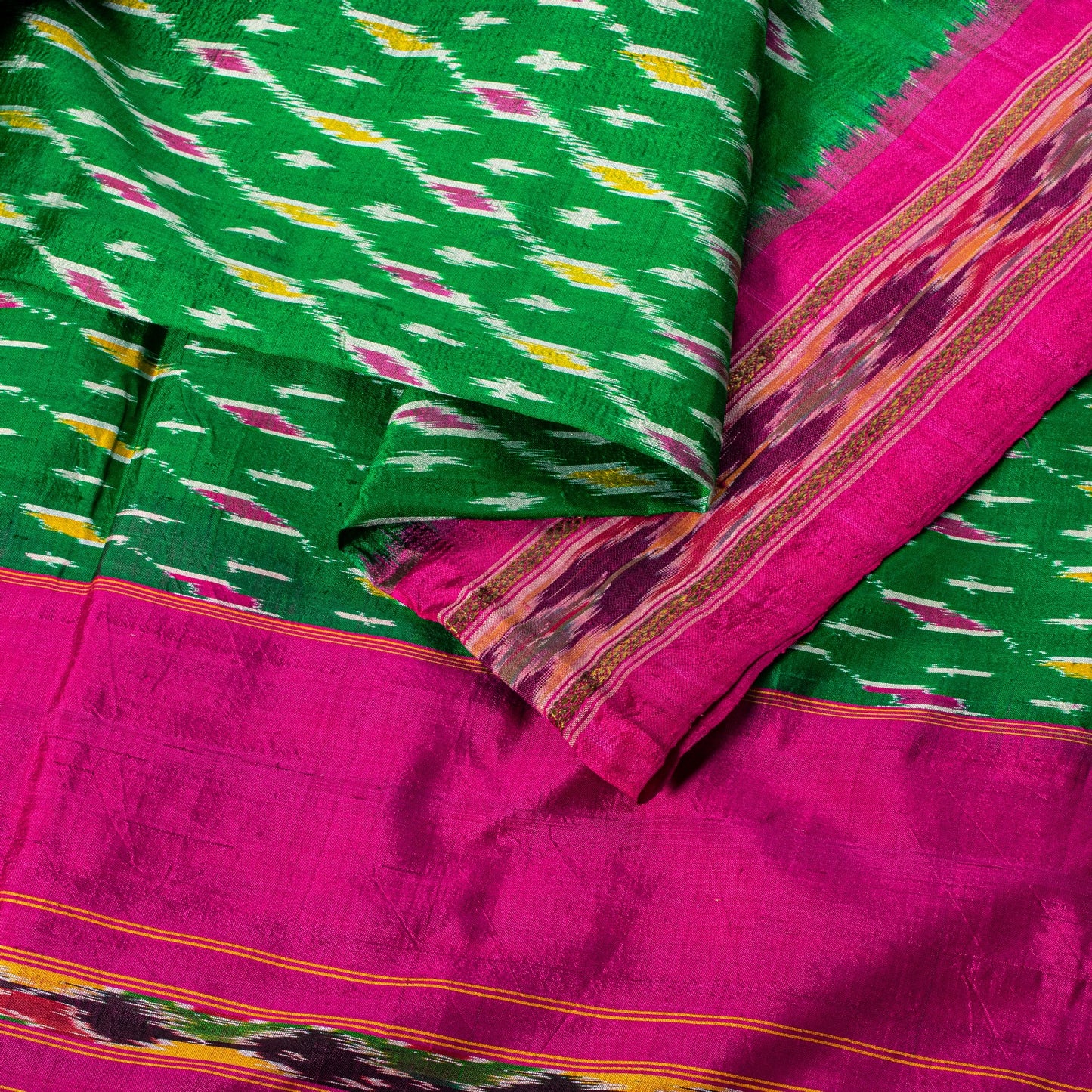 Sanskriti Vintage Pink Soft Pure Silk Saree Ikat Hand Woven Pochampally 5+Yd
