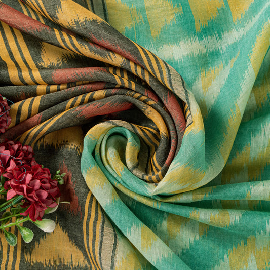 Sanskriti Vintage Soft Green Cotton Silk Saree Patola Ikat Hand Woven 5.5Yd Sari