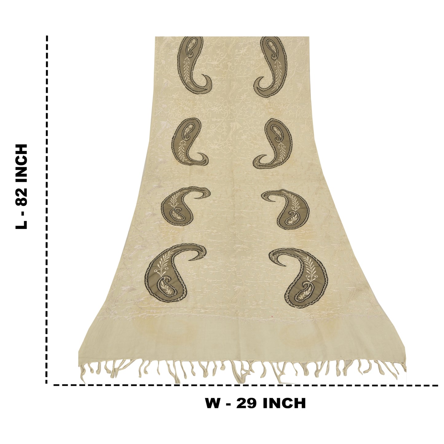 Sanskriti New Embroidered 100% Pure Wool Shawl Cream Throw Stole Paisley