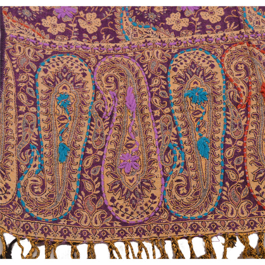 Sanskriti New Pashmina Woven Viscose Hand Embroidered Shawl Purple Stole