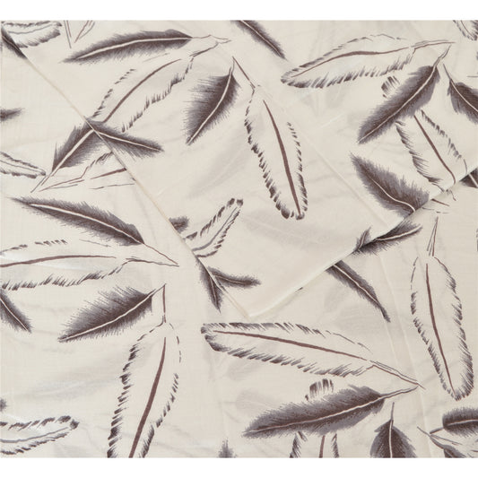 Sanskriti New Viscose Printed Shawl White Stole Scarf Feathers Wrap Scarves