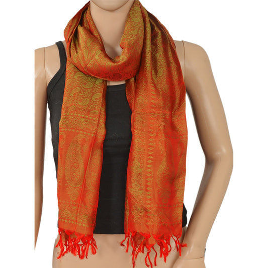 Sanskriti New Pashmina Woven Silk Jacquard Scarf Red Stole Paisley