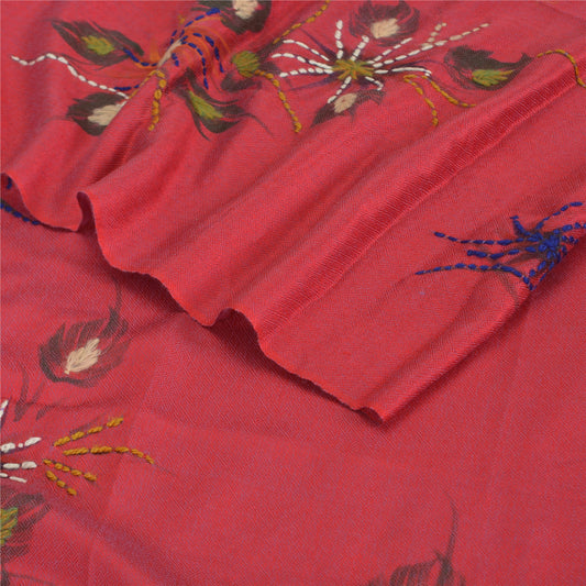 Sanskriti New Pashmina Woven 100% Pure Wool Shawl Hand Embroidered Printed Pink