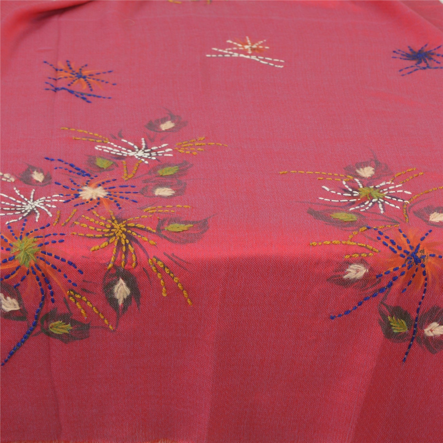 Sanskriti New Pashmina Woven 100% Pure Wool Shawl Hand Embroidered Printed Pink