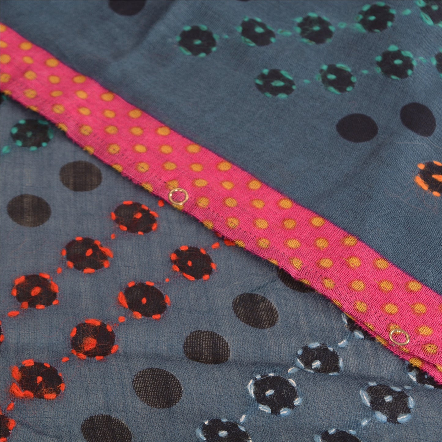 Sanskriti New Hand Embroidered 100% Pure Wool Shawl Poncho Blue Stole Fur