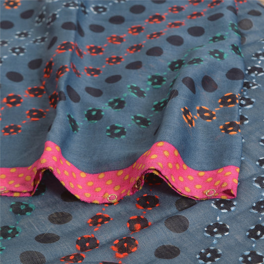 Sanskriti New Hand Embroidered 100% Pure Wool Shawl Poncho Blue Stole Fur