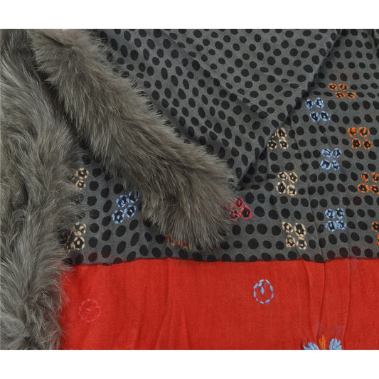 Sanskriti New Pashmina 100% Pure Wool Printed Hand Embroidered Shawl Stole Fur