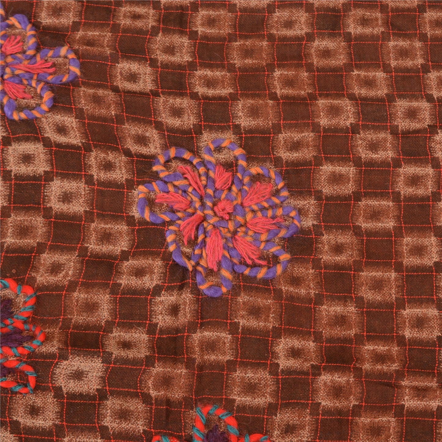 Sanskriti Vintage Pashmina Hand Embroidered Boil Wool Shawl Scarf Brown Stole