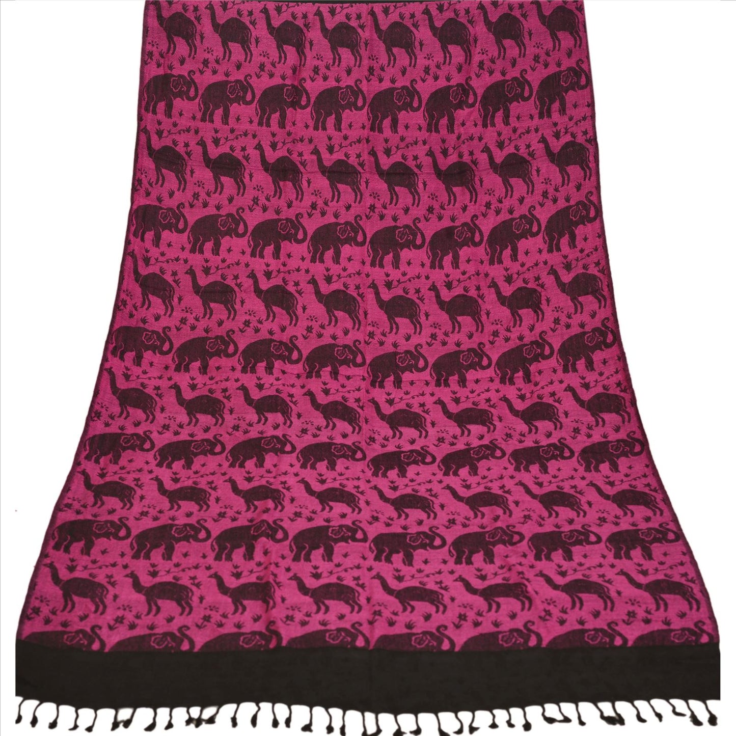 Sanskriti Long Stole Woven 100% Silk Shawl Black Stole Camel Elephant Scarves