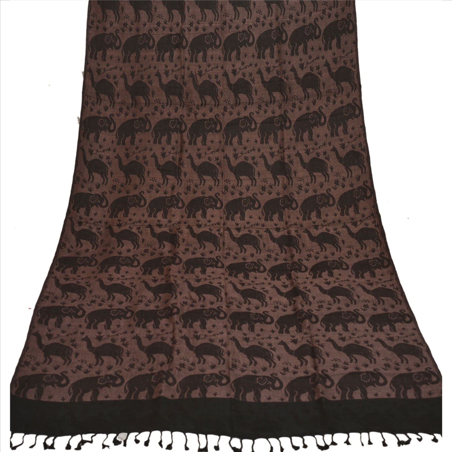 Sanskriti Long Stole Woven 100% Silk Modal Shawl Black Animal Scarves Throw