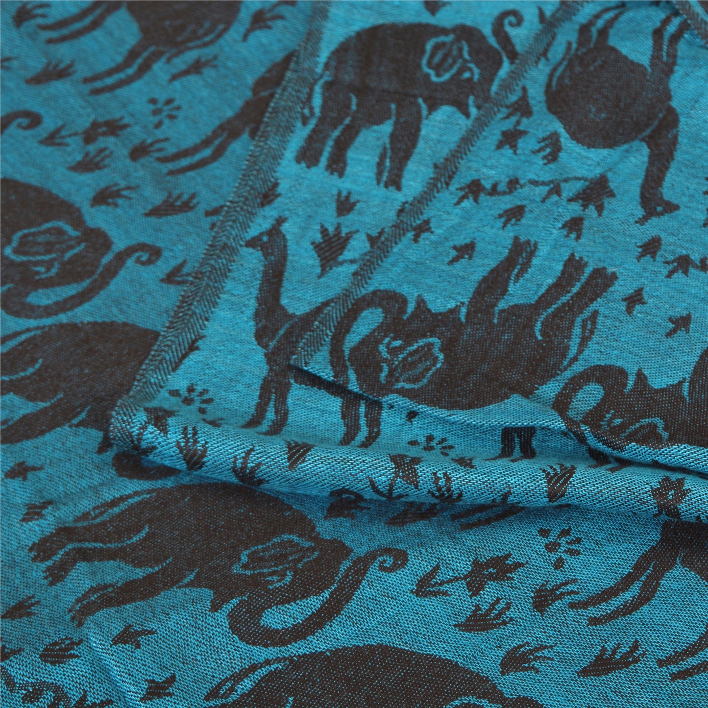 Sanskriti Pashmina Woven 100% Silk Modal Shawl Black Scarf Stole Camel Elephant