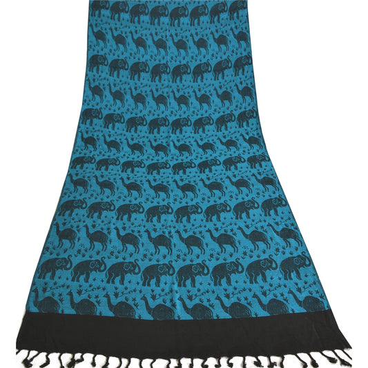 Sanskriti Pashmina Woven 100% Silk Modal Shawl Black Scarf Stole Camel Elephant