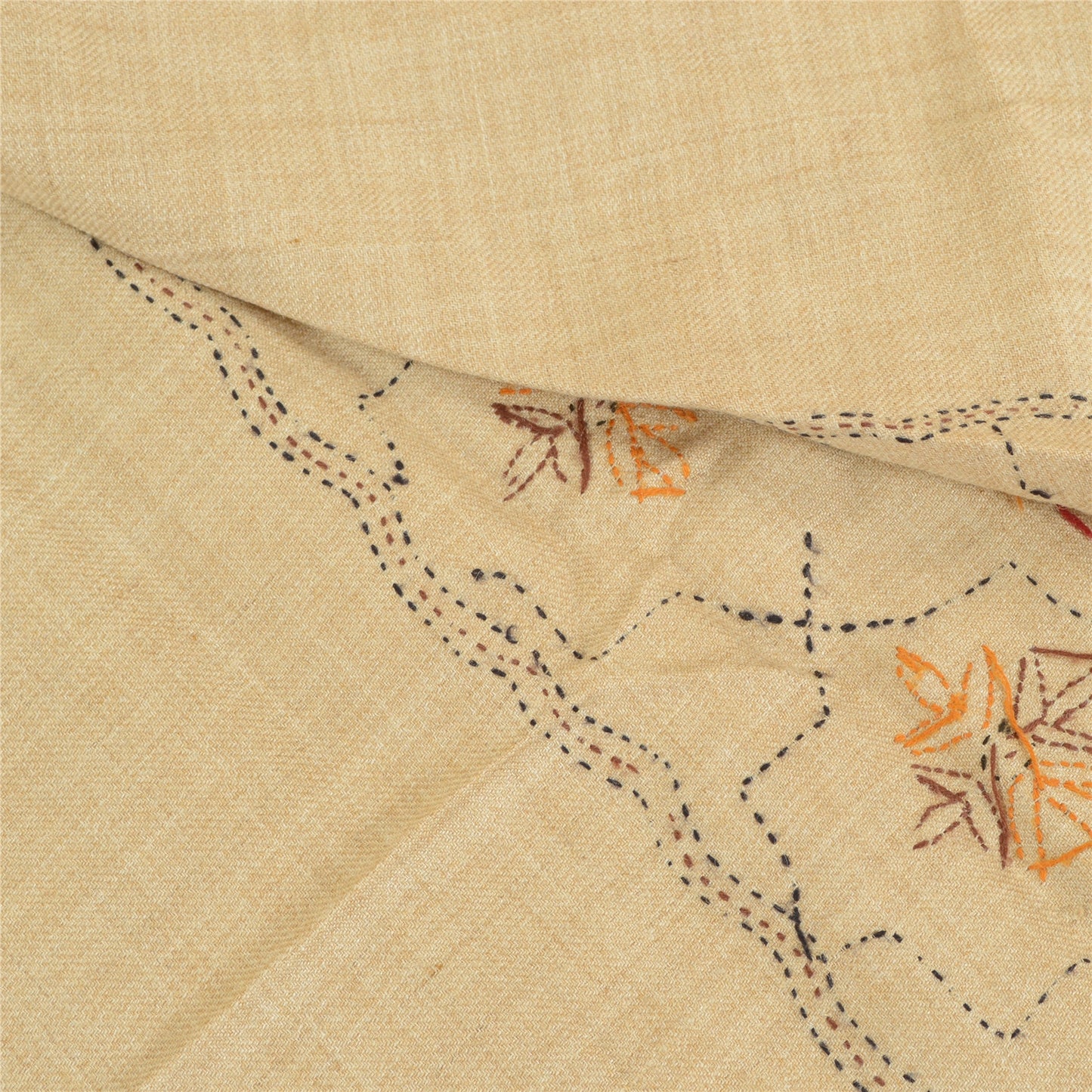 Sanskriti Vintage Ivory Pure Woollen Shawl Hand Embroidered Warm Throw Stole