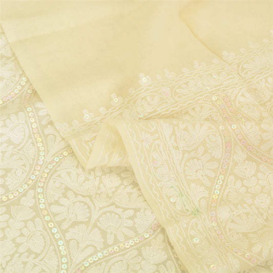 Sanskriti New Arizama Hand Embroidered Pure Woolen Shawl Cream Stole