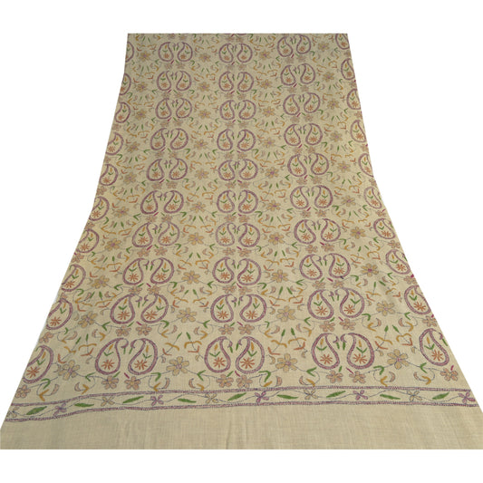 Sanskriti Vintage Long Stole Pure Woolen Shawl Handmade Kantha Work Scarf