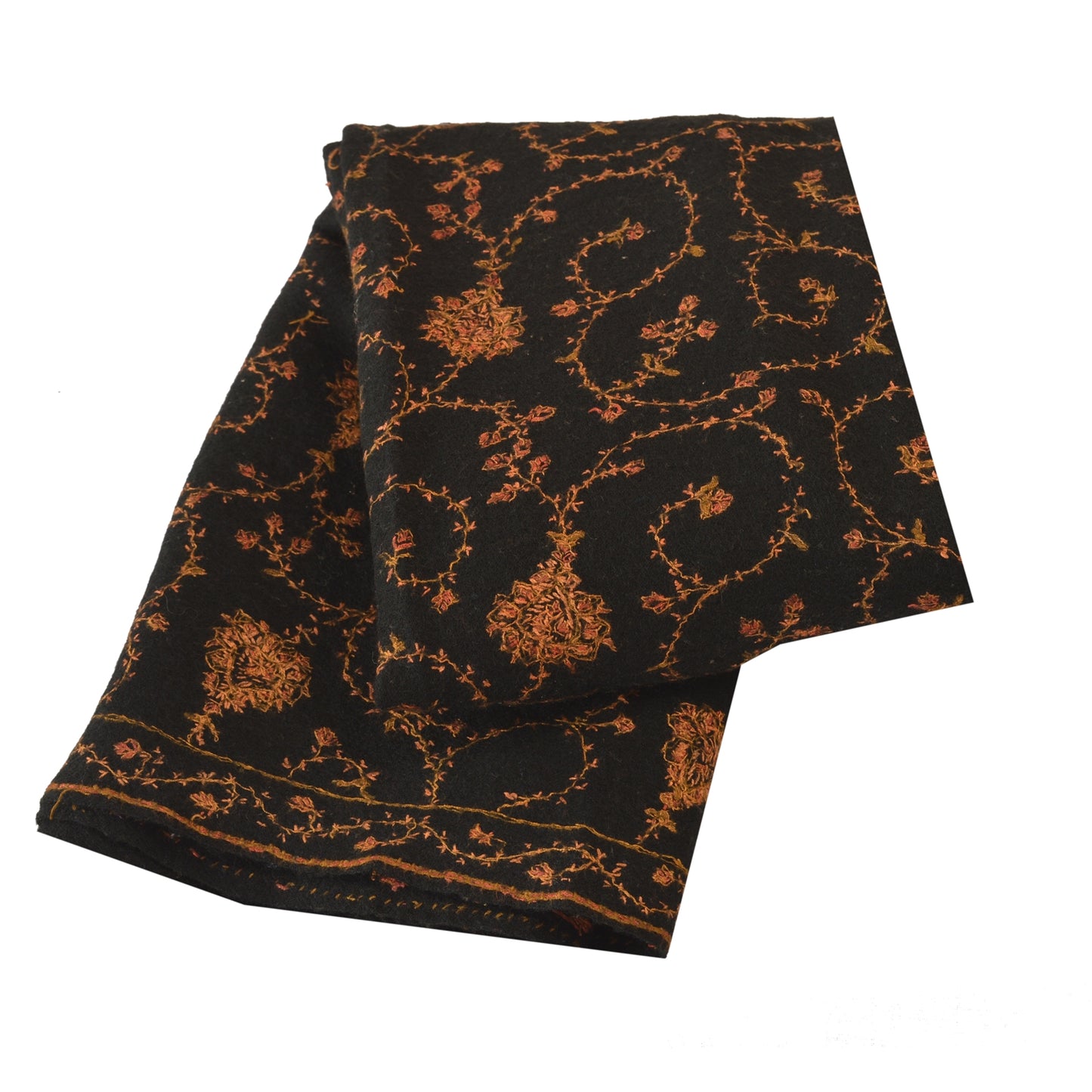Sanskriti Vintage Indian Hand Embroidered Woolen Black Shawl Scarf Stole Warm