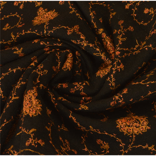 Sanskriti Vintage Indian Hand Embroidered Woolen Black Shawl Scarf Stole Warm
