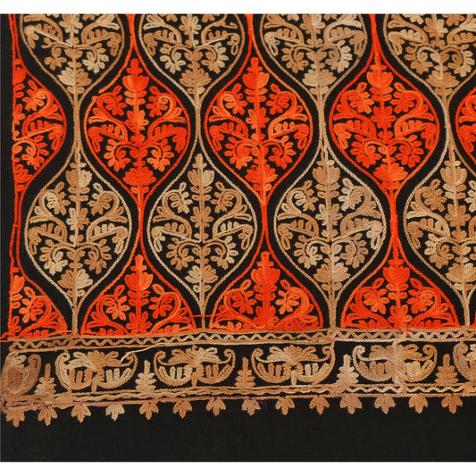 Sanskriti New Indian Scarf Hand Embroidered Aari Work Polywool Shawl Black Stole
