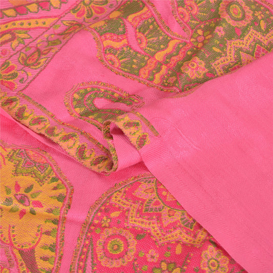Sanskriti Vintage New Scarf Embroidered Pure Wool Indian Shawl Pink Woven Work Stole