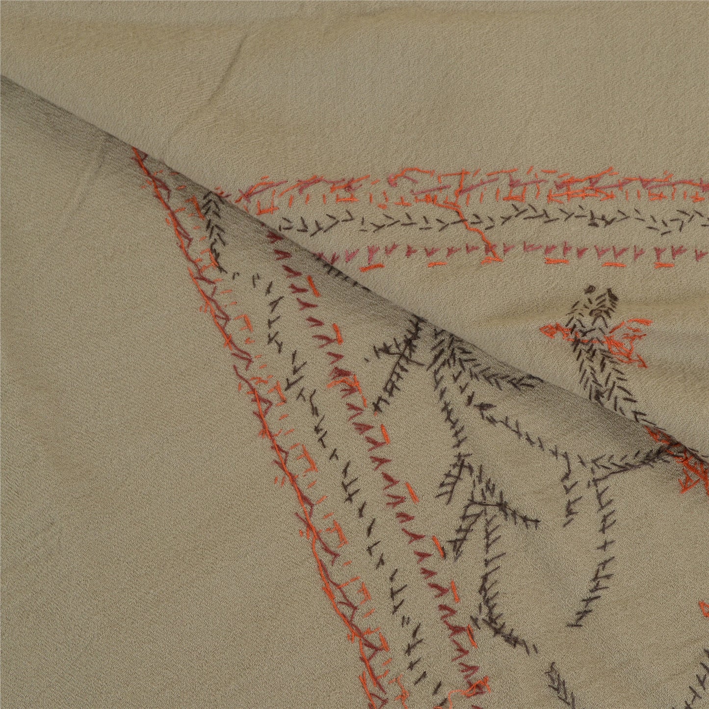 Sanskriti Vintage Grey Pure Woollen Shawl Hand Embroidered Suzani Stole Scarf