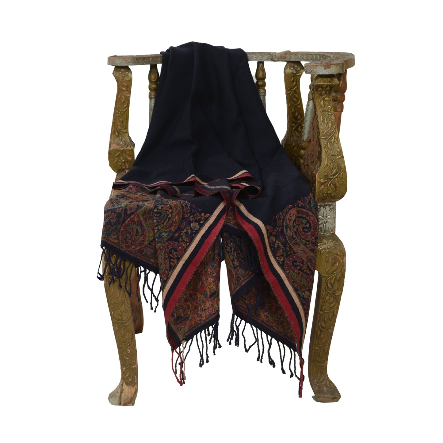 Sanskriti Vintage Blue Blend Silk Shawl Hand-Woven Long Throw Soft Soft Stole