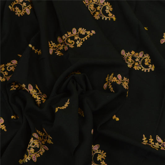 Sanskriti Vintage Long Black Shawl Handmade Ari Work Pure Woollen Throw Stole