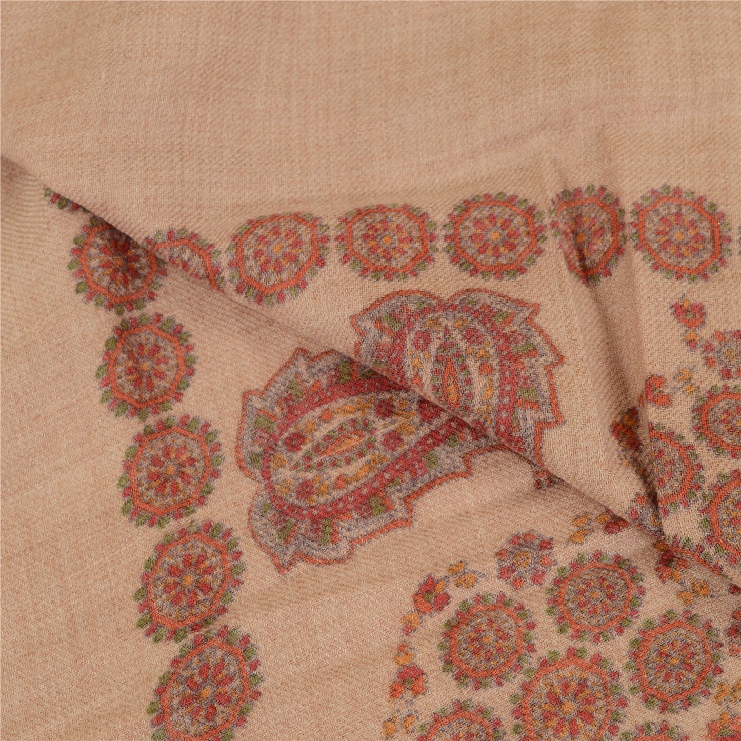 Sanskriti Vintage Long Peach Shawl Pure Woollen Peach Printed Scarf Throw Stole