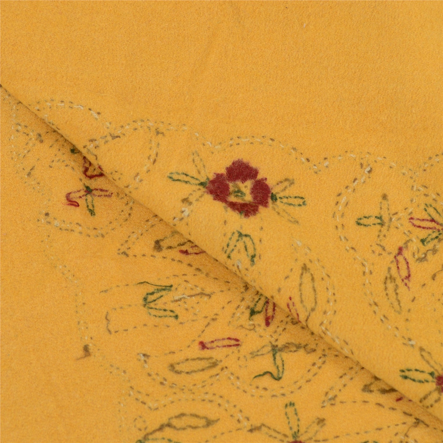 Sanskriti Vintage Pure Wool Mustard Shawl Handmade Kantha Long Throw Stole