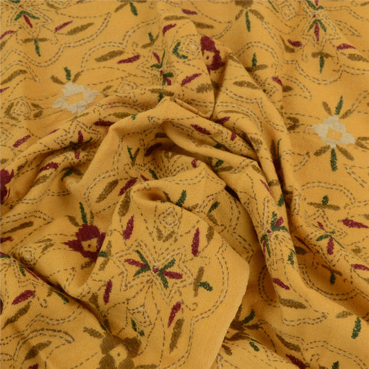 Sanskriti Vintage Pure Wool Mustard Shawl Handmade Kantha Long Throw Stole