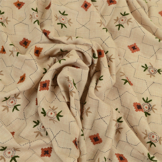 Sanskriti Vintage Pure Woollen Ivory Shawl Handmade Kantha Long Throw Stole