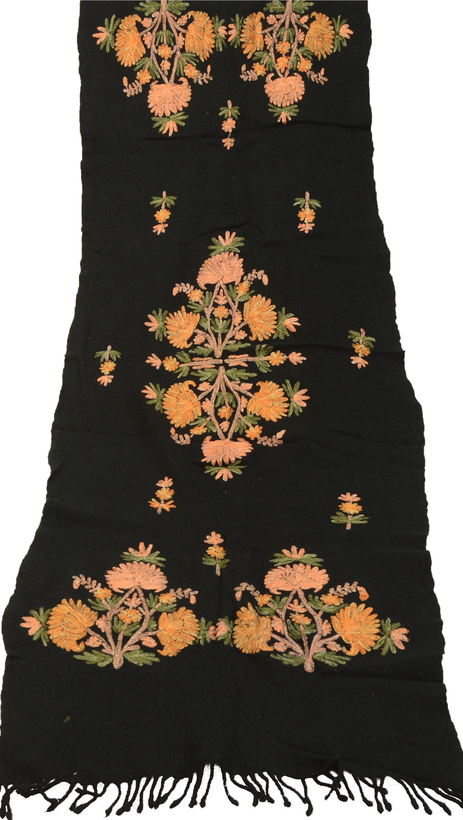 Sanskriti Vintage Black Long Shawl Handmade Ari Work Pure Woolen Stole mikasa upholstery fabric