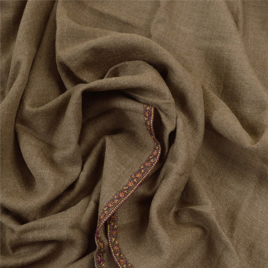 Sanskriti Vintage Brown Long Shawl Handmade Suzani Work Pure Woollen Scarf Stole