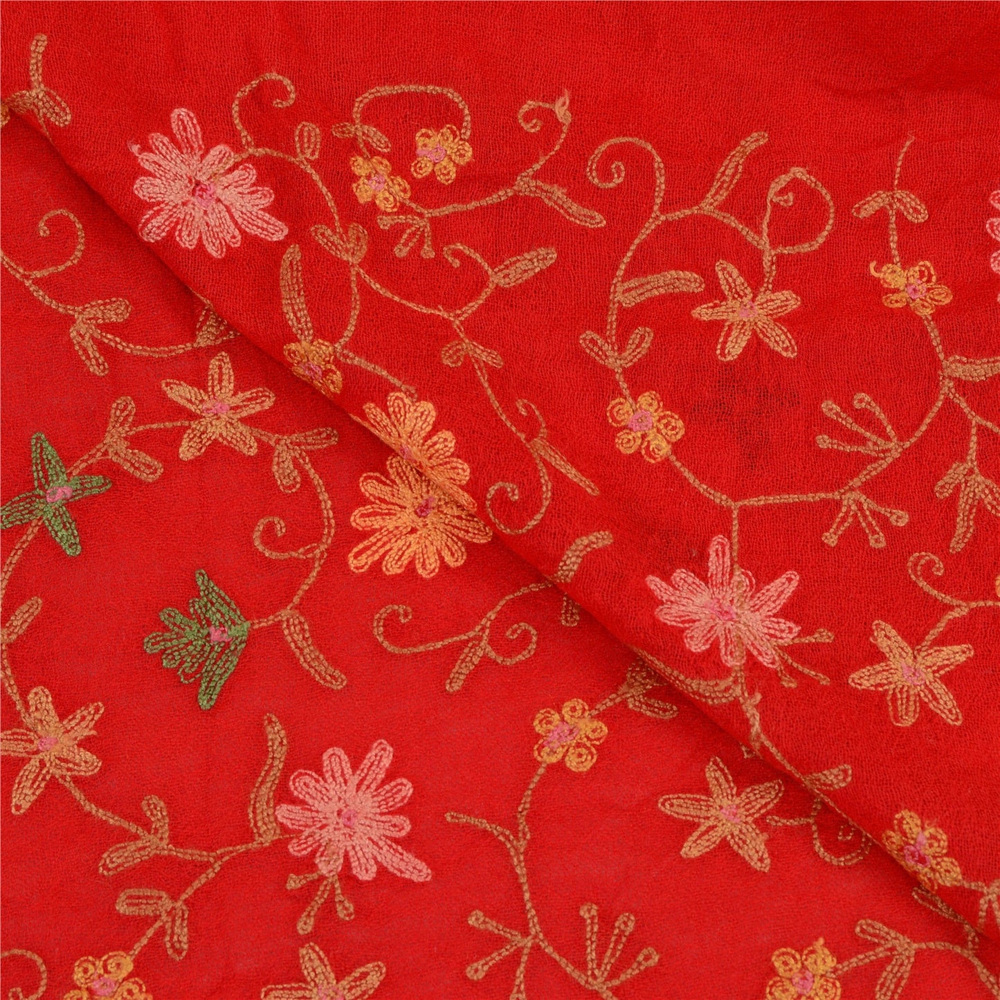Sanskriti Vintage Long Red Shawl Pure Woollen Handmade Ari Work Scarf Stole