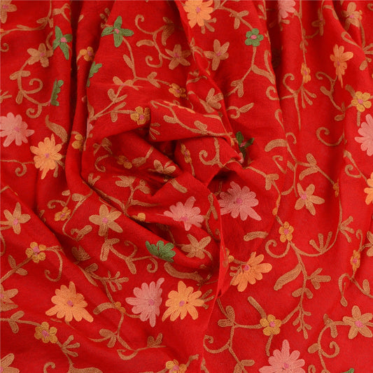Sanskriti Vintage Long Red Shawl Pure Woollen Handmade Ari Work Scarf Stole