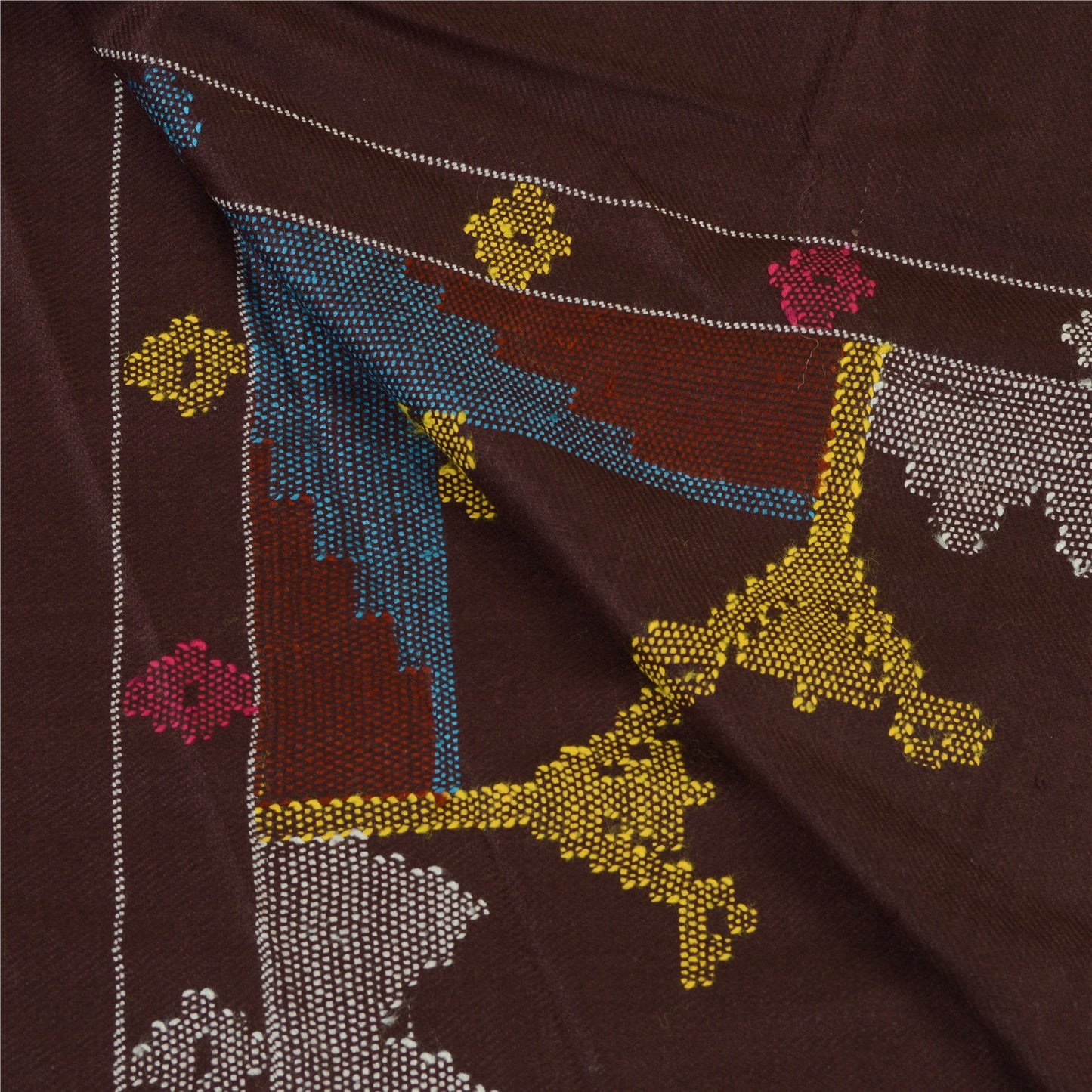 Sanskriti Vintage Pure Woolen Wine Shawl Handmade Kantha Long Throw Stole