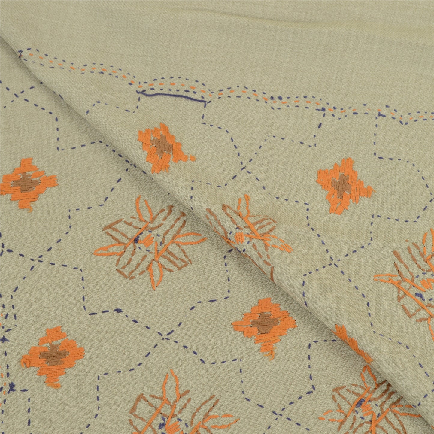Sanskriti Vintage Long Shawl Pure Woollen Hand Embroidered Scarf Throw Stole