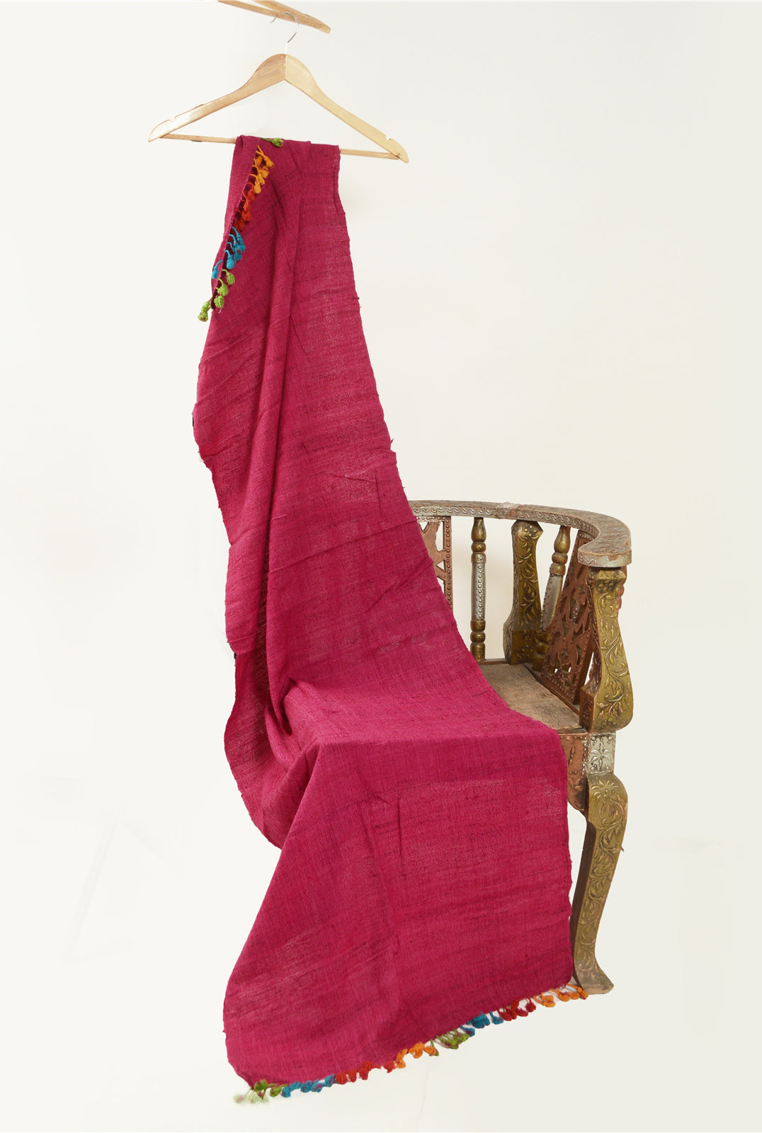 Sanskriti Vintage Pink Long Shawl Handloom Woven Scarf Wrap Sustainable Stole