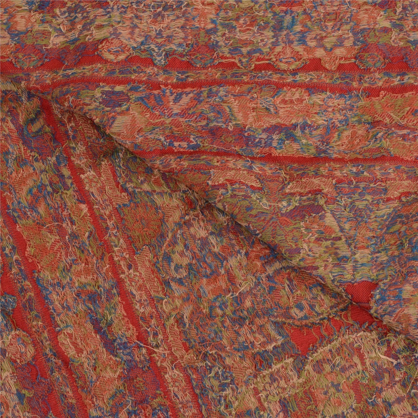 Sanskriti Vintage Red Jamawar Pure Woolen Woven Shawl Long Throw Soft Stole