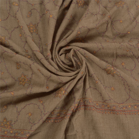 Sanskriti Vintage Long Brown Pure Woolen Shawl Handmade Suzani Scarf Stole