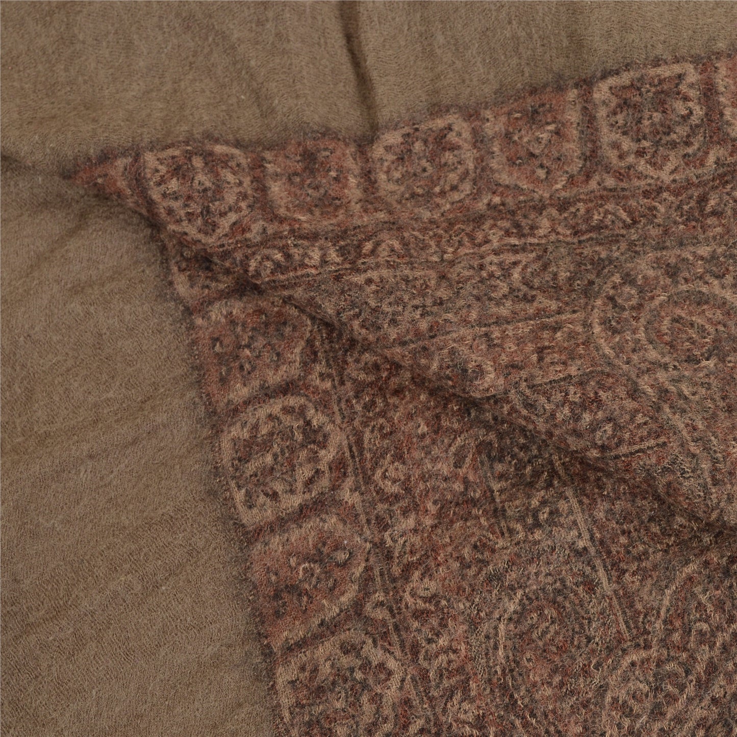 Sanskriti Vintage Brown Long Shawl Pure Woollen Woven Scarf Throw Floral Stole