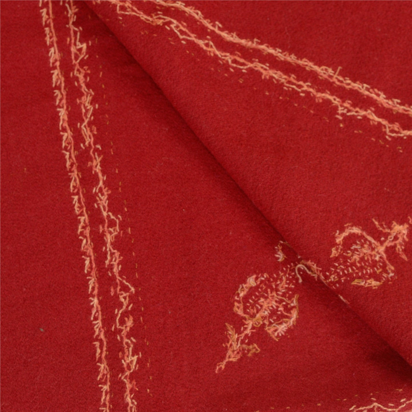 Sanskriti Vintage Long Dark Red Pure Woollen Shawl Handmade Suzani Scarf Stole